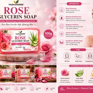 ROSE GLYCERIN SOAP  Herbal Moisturizing & Skin Cleansing Soap  Net Volume: 100g